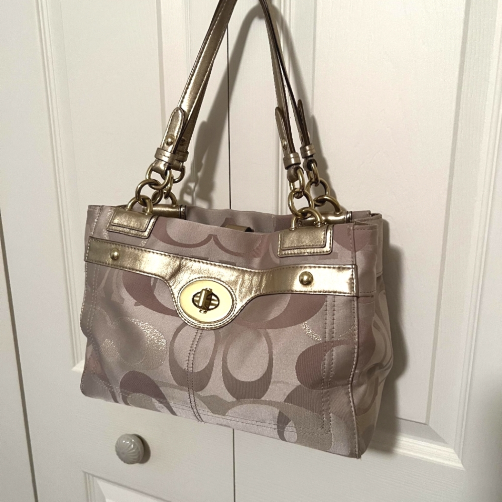 Coach Penelope Handbag Gold/khaki w Metallic Trim